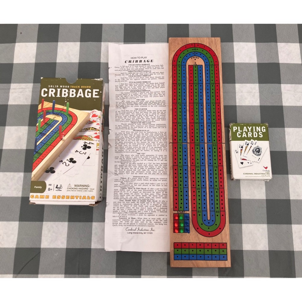 Cardinal Industries Cribbage Board Game With Cards Brown Solid Wood Folding Set